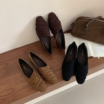 Женские туфли-лодочки с французской складкой, с глубоким вырезом, на одной педали, с квадратным носком, из замши, темпераментные, молодежные, модные