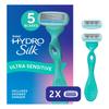 Hydro Silk Women’s Razor 5 Curve Sensing Blades Hypoallergenic Moisturizing Serum 1 Handle 2 Replacement Cartridges