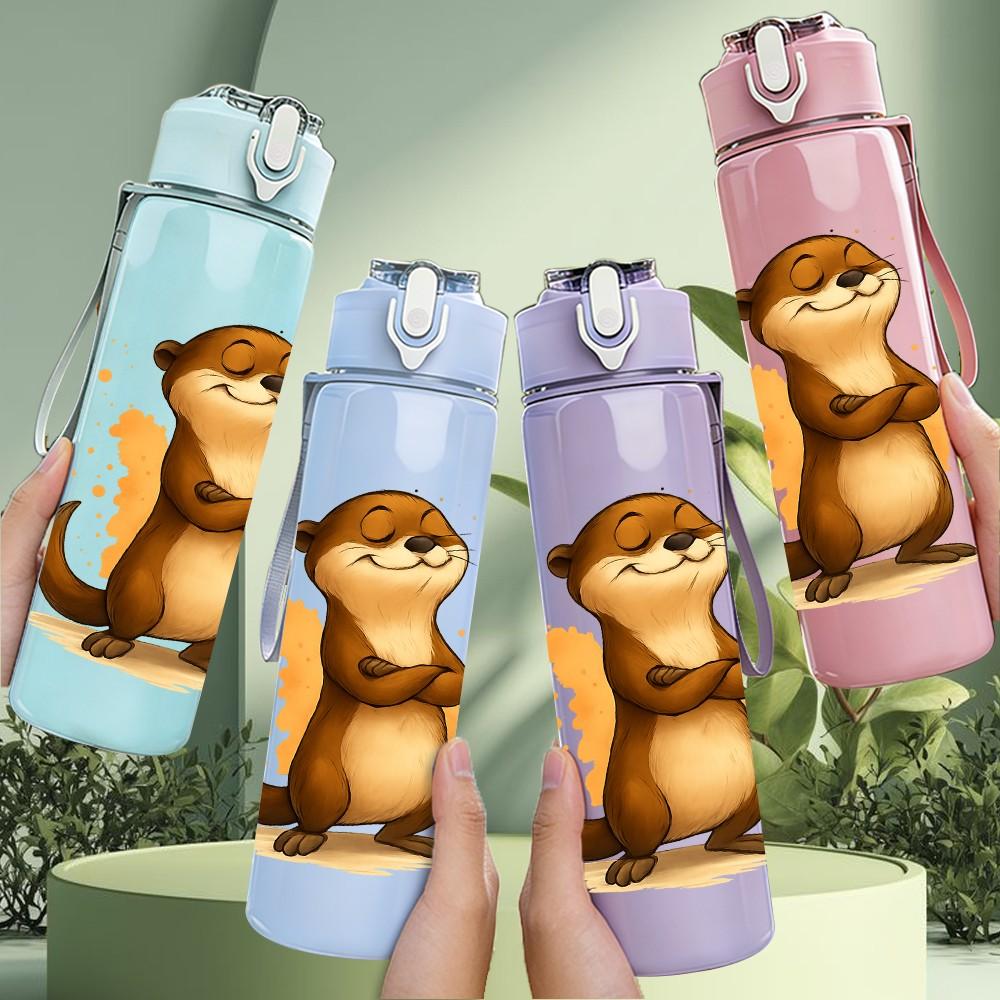 1PC Standing Brown Otter 750ml Color Plastic Sports Water Bottle Leakproof Flip Straw Lid Suitable for Sports Office Home Use