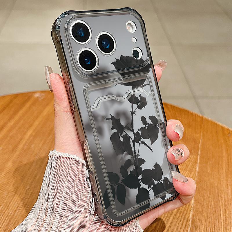 Креативный чехол для телефона с цветочным узором, прозрачный, для iPhone 17 16 15 14 13 Pro Max 17 Pro Air 17e 16e 11, противоударный, мягкий, с кармашком для карт