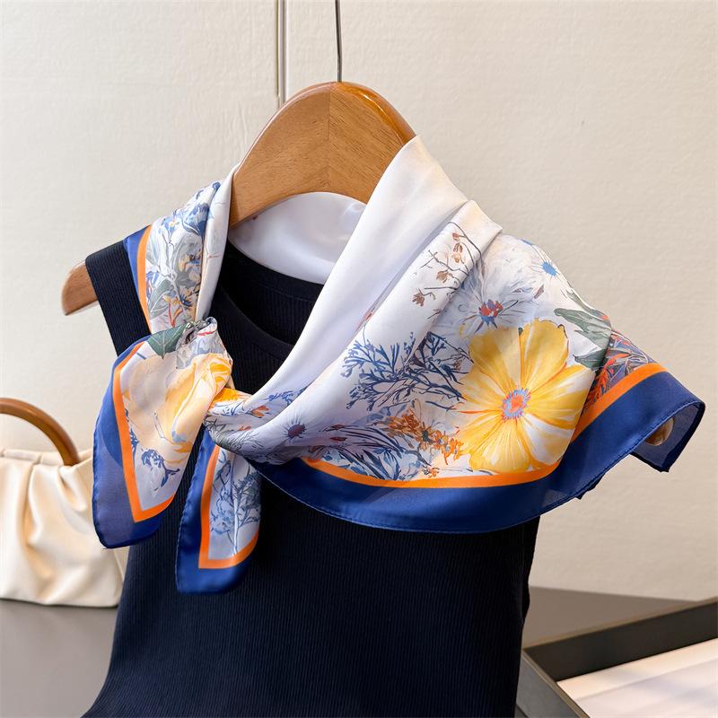 Luxury Floral 70cm Square Scarves Women's Silk Scarf Spring and Summer Bandana Small Neckties Hairbands Foulard Shawl