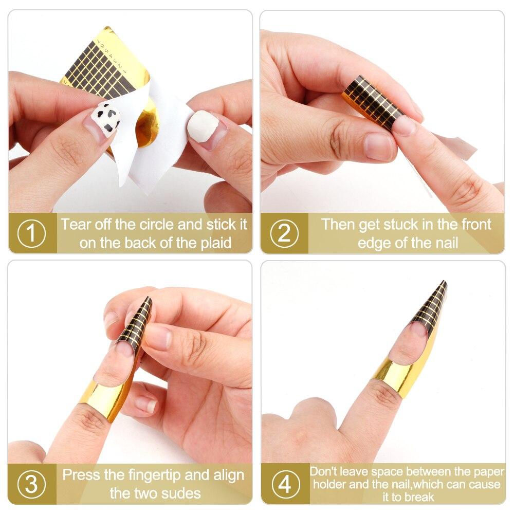 100 шт./рулон, французские ногти, форма для наращивания ногтей, гель-форма для наращивания ногтей, акриловые наклейки, завитки, двойные формы, трафарет для маникюра, искусство, сделай сам, направляющие инструменты