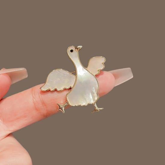 Булавка-брошь, 3D-дизайн гуся, Значок на лацкан с инкрустацией перламутром, Износостойкое толстое покрытие, Прочная застежка-булавка для пальто, свитеров, Подарок