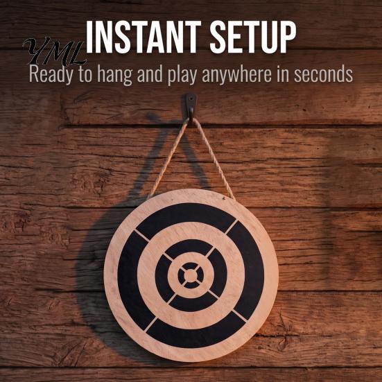 Outdoor Ax Throwing Game Dart Target Kit, with Wood Disc, 3 Axes, Rope, for Indoor Backyard Family Party Easy Setup