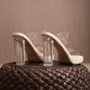 Transparent Sandals Women's High Heels Summer New Coarse Heel Waterproof Platform Simple One Line with Crystal Heel Slippers