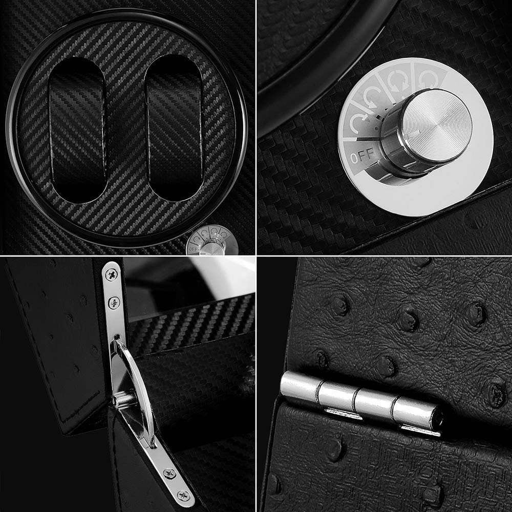 Автоматическая шкатулка для часов, сделано в Японии с мотором Mabuchi, подходит для всех и 2023 год, улучшенное волокно (Подставка для 2 часов с автоподзаводом), Дизайн, мужские женские часы, (углерод