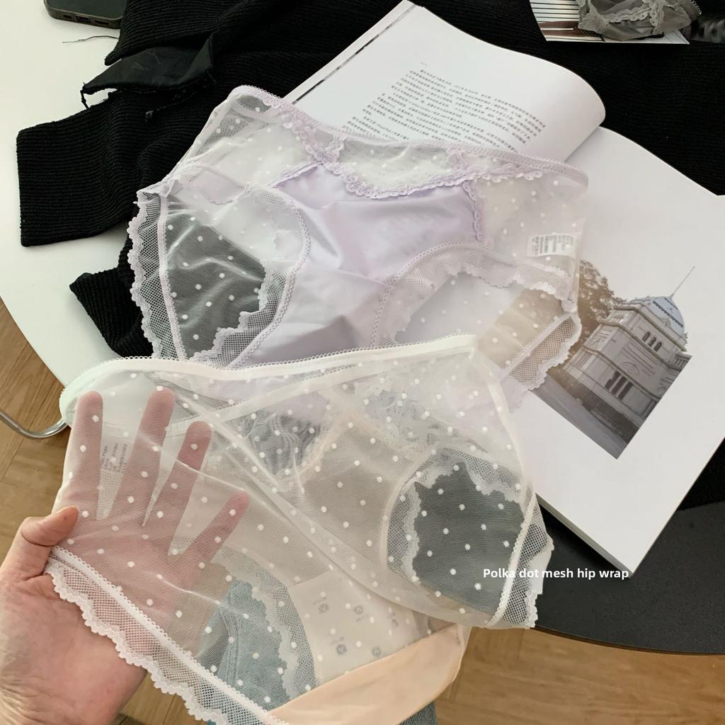 Women's Spring Summer Lace Mesh 10A Antibacterial Low Rise Panties