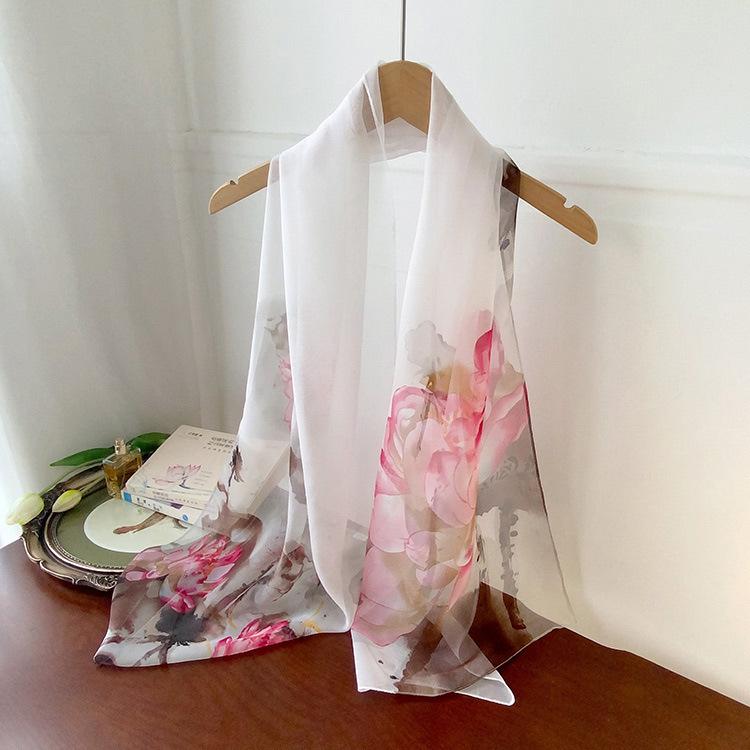 Spring Style Cicada Wings Long Silk Scarf for Women Spring and Autumn Thin Style Fashionable and Versatile Georgette Multi-color Printed Long Scarf