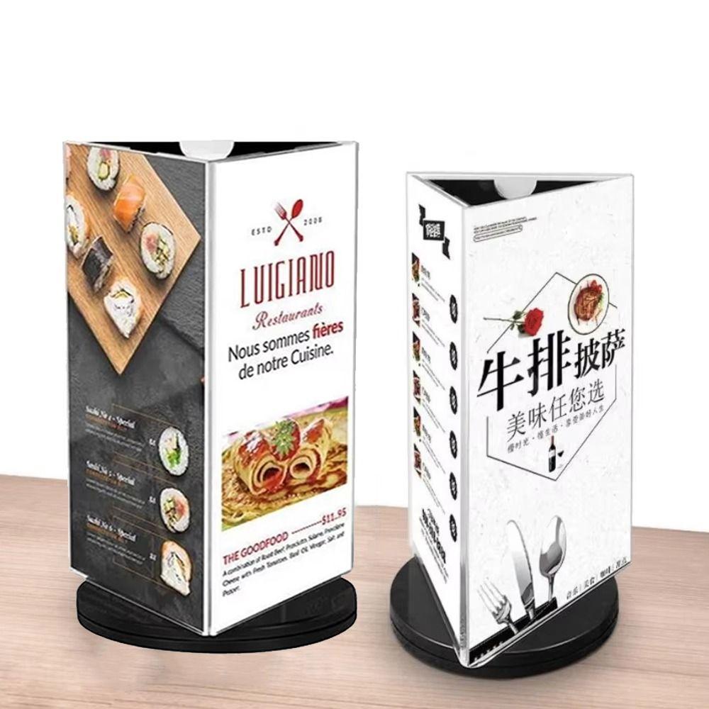 Three Side Menu Sign Holder Smooth swivel Desktop Flyer Frame Retail Signage
