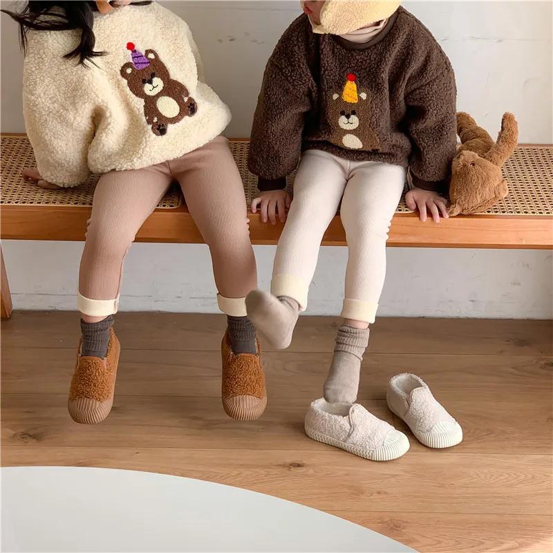 Winter Kids Clothes Thicken Girls Leggings Solid Fur Boys Tights Children Pants
