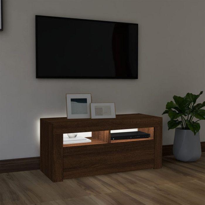 VidaXL TV Cabinet with LED Lights Brown Oak 90x35x40 Cm, TV Stand, Media Cabinet, Hi-Fi Cabinet, TV Unit, Media Unit, 822723