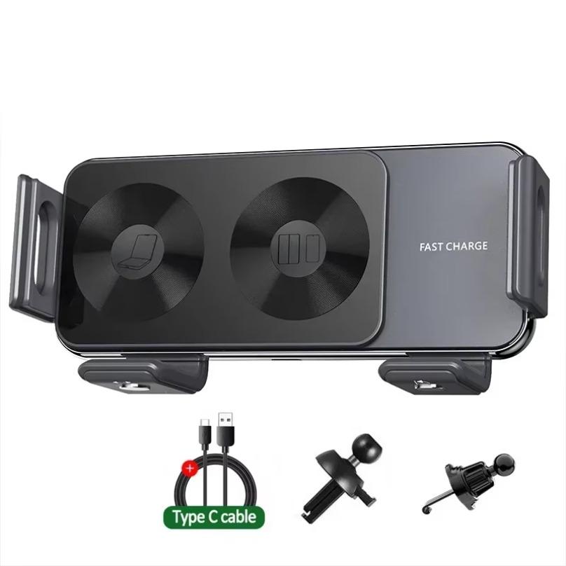 Автомобильный держатель-подставка с быстрой беспроводной зарядкой для iPhone 16 15 14 Pro Max Samsung Galaxy Z Fold 6 5 4 S24 Ultra с двойным складным экраном