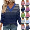 Женские рубашки с рукавом 3/4, топы с принтом и V-образным вырезом, повседневные топы, базовые футболки, блузки, свободные топы
