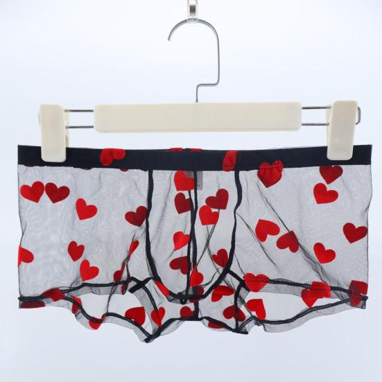 Мужское нижнее белье боксеры Эластичные со средней посадкой Перспективный дизайн с полым сетчатым узором Трусы-боксеры с узором в виде сердечек Подарок на годовщину