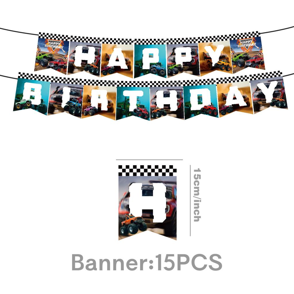 Custom Monster Truck Off-Road Theme Party Supplies Party Decorations Banner Tableware Tablecloth Tissue Birthday Arrangement