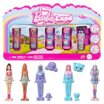 Barbie Мини Набор микро-кукол серии Reveal Barbie Land, Куклы для переодевания и Дом, 5 кукол, Возраст от 6 лет, Розовый, JGL29