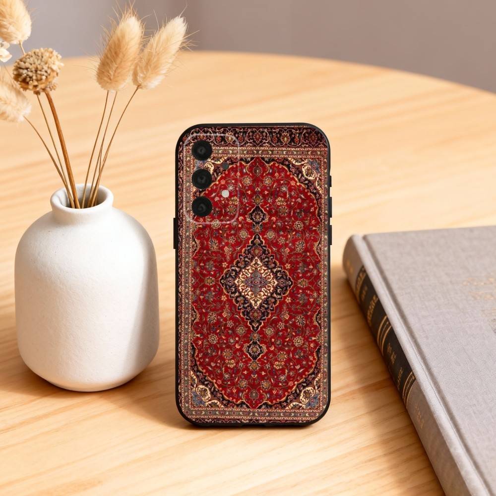 Чехол для телефона с персидским ковром для Samsung S25,24,23,22,30,21,10,9,Ultra,Plus,Lite,FE,4,5 G Мягкий черный чехол