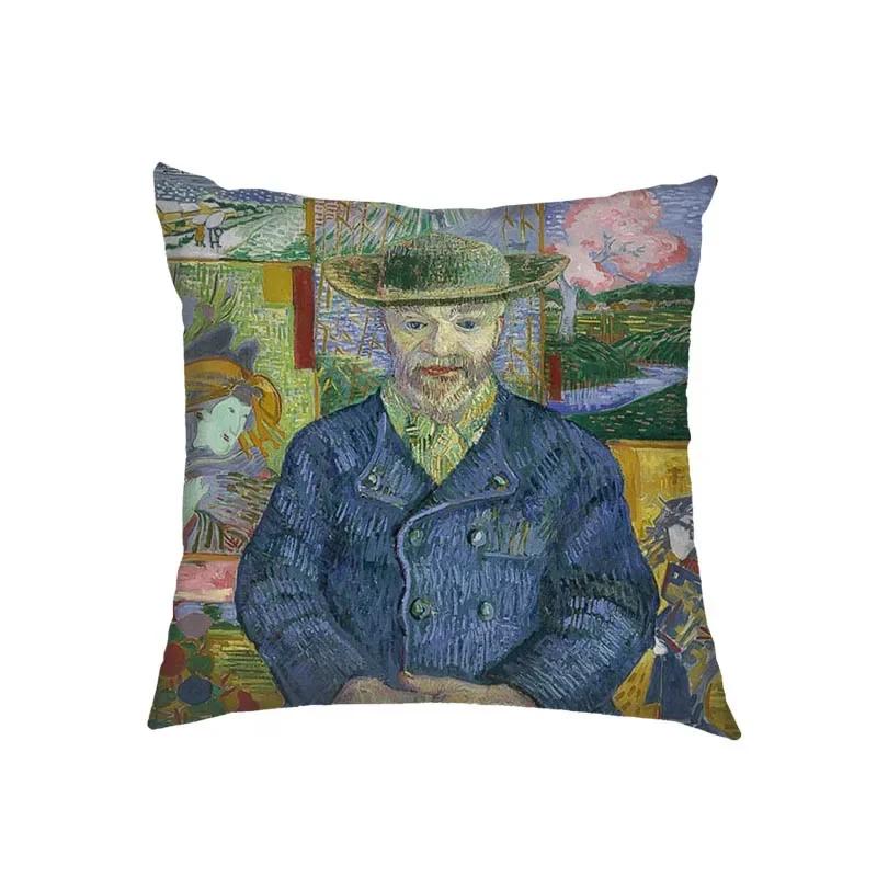 Oil Painting Kiss By Gustav Klimt Cushion Cover Van Gogh Starry Night Linen Pillowcase Sofa Throw Pillow Covers for Living Decor
