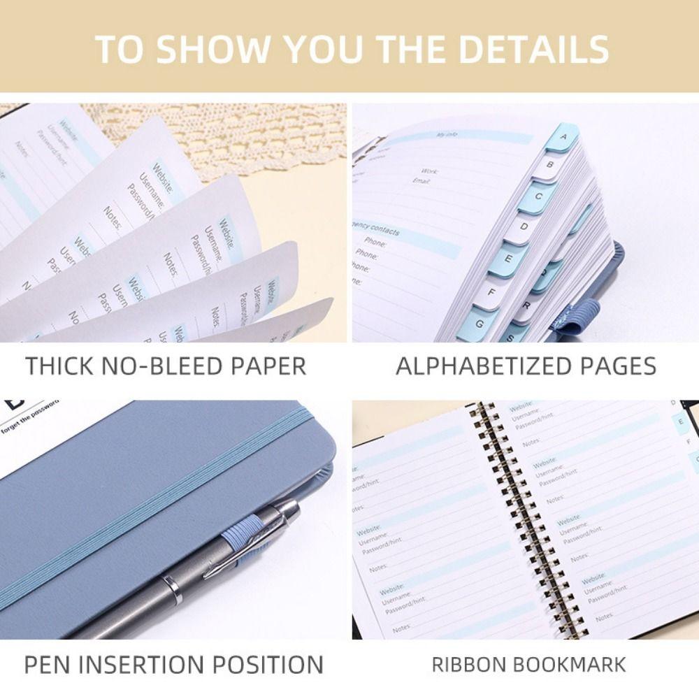 With Alphabetical Tabs Pocket Password Keeper Book Coil Book A6/B6 Size Password Keeper Notebook Portable with Penholder