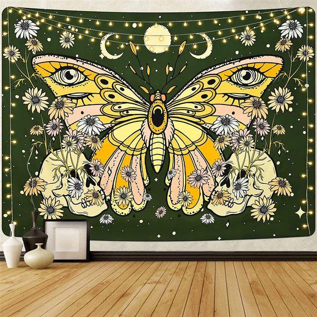 Moon Phase Tapestry Wall Hanging Butterfly Flower Boho Floral Plant Botanical Tapestries Window Vintage Carpets For Living Room