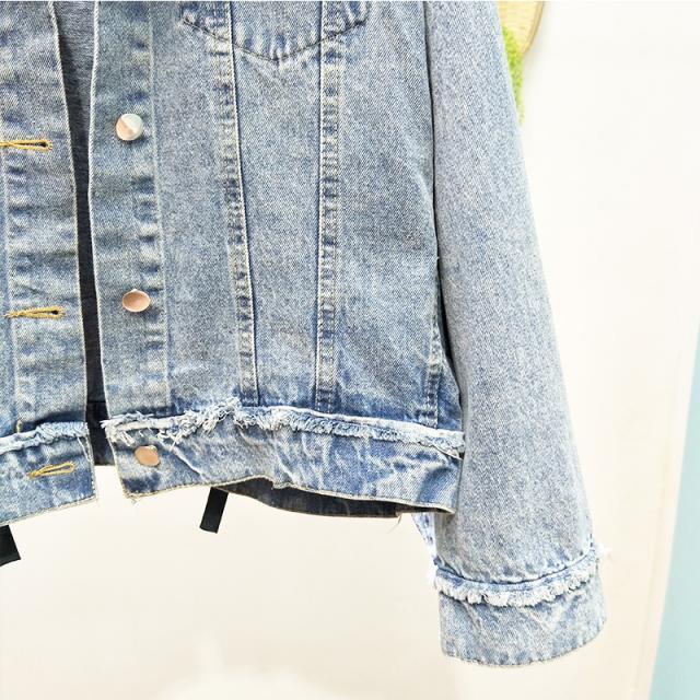 Красивейшая джинсовая куртка с принтом из бисера, женская универсальная студенческая куртка, свободный топ с кисточками, весенняя корейская женская одежда