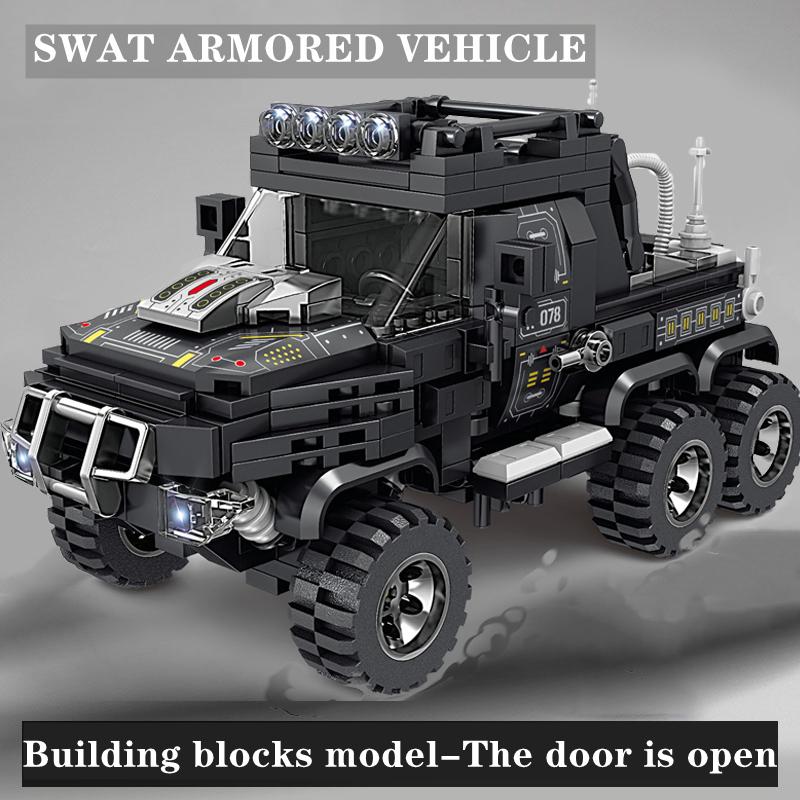 Игрушечный бронированный автомобиль SWAT времен Второй мировой войны, армия, солдаты, городская полиция, собранный из строительных блоков, кирпичиков, подарок для детей и автолюбителей.
