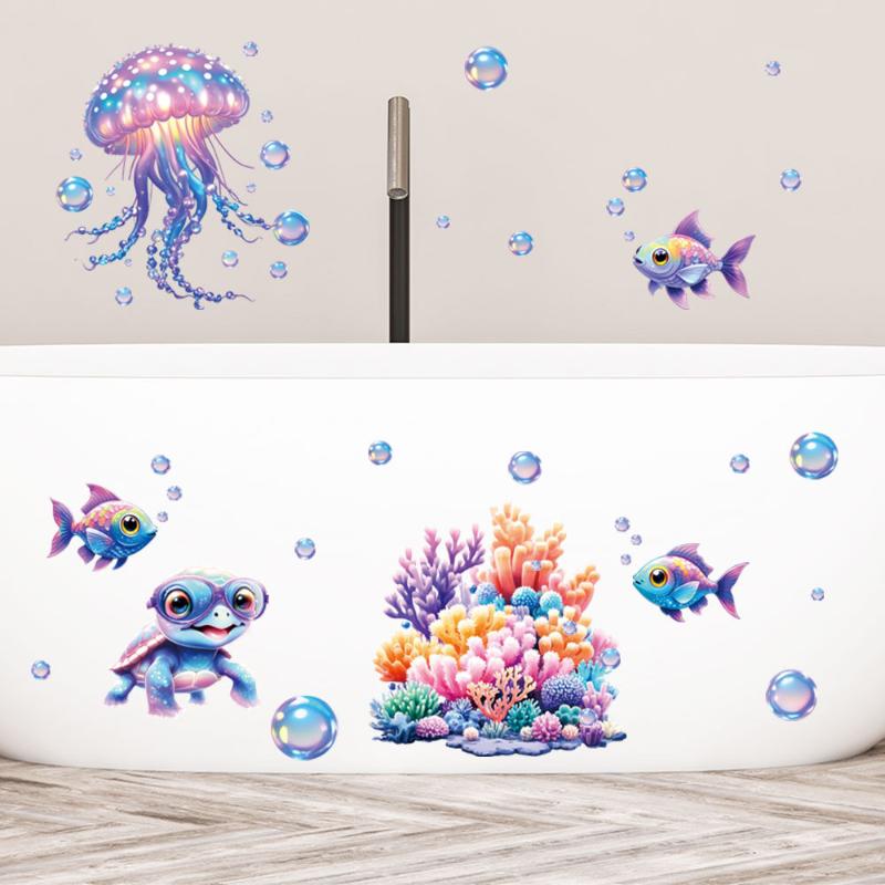 Cartoon Coral Crab Bathtub Anti-Slip Stickers 6Pcs Waterproof Safety Decals for Kids Bathroom Shower Tub Protection