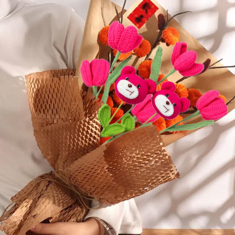 1/2 шт. вязаный крючком цветок тюльпана подарок для друзей вязание букета ручная работа готовый милый розовый медведь креативная ручная вязка