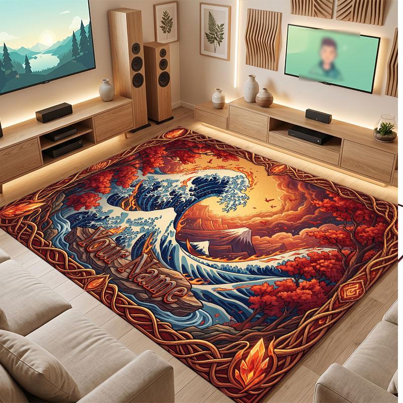 Octopus Sea Life Theme Crystal Velvet Floor Rug Personalized Custom Name Text Warm Carpet Home Decoration