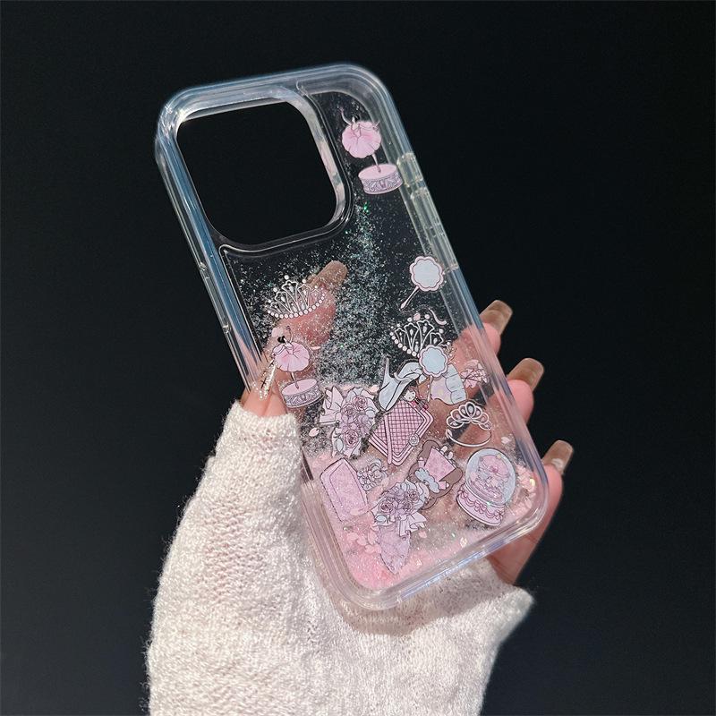 Косметичка Принцессы и Чехол для iPhone 16 Pro Max с Жидким Песком - Милые Аксессуары для Apple 15-17