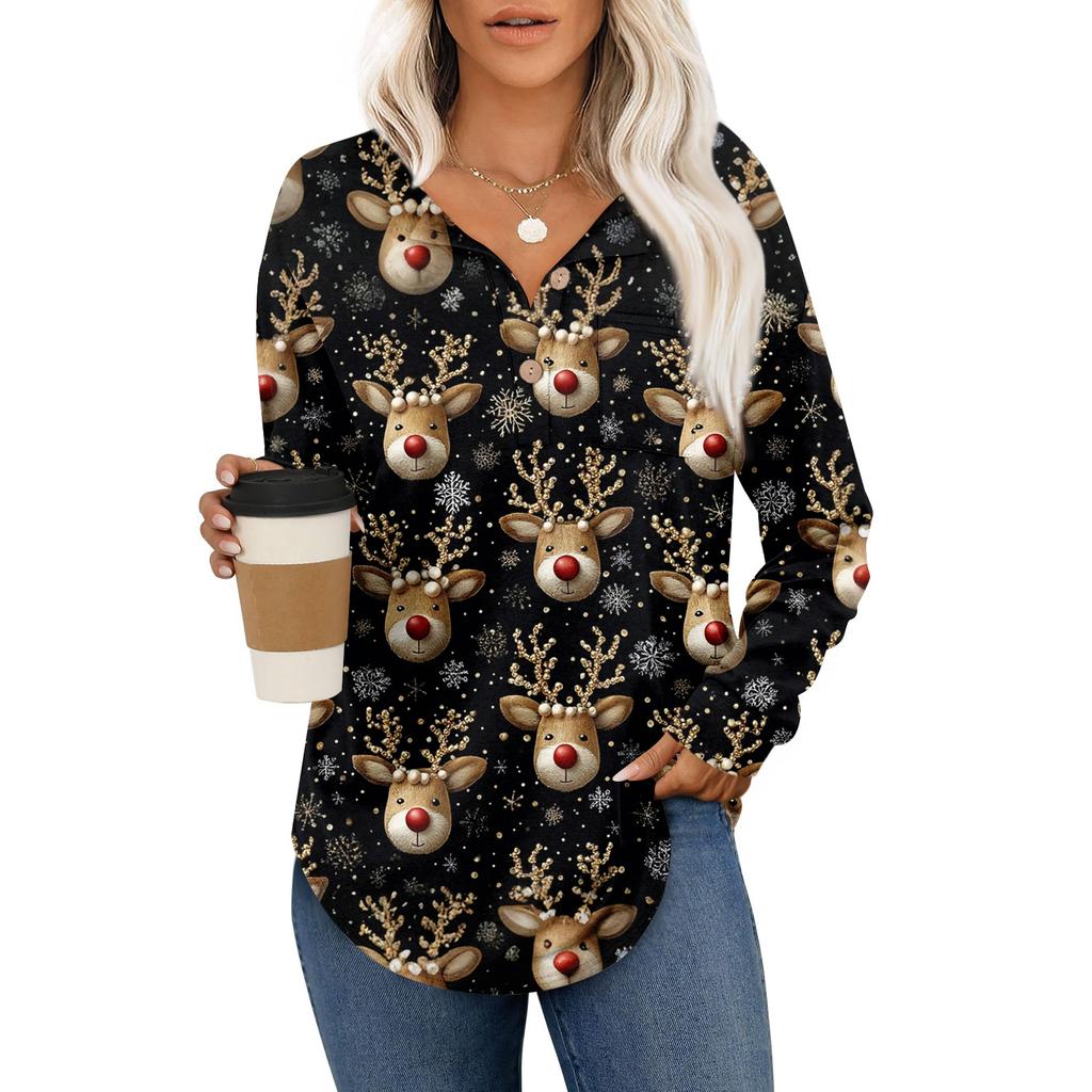 Women's Retro Printed Fashionable Long-sleeved Top