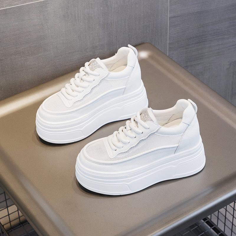 33 Small Size Lace-up Inner Height Increase Casual New Thick-soled Wedge Heel Leather Small Wedge Heel Shows High White Shoes Women