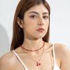 Cross Border Red Rice Bead Bead Multi-Layer Necklace Set with Rhinestones Cherry Cherries Pendant Necklace Three Piece Set