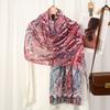 Printed Viscose Cotton Foulard Femme Scarf Floral Muslim Hijabs for Woman Long Thin Shawls and Wraps Travel Sunscreen Stoles
