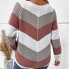 Женский осенне-зимний полосатый симметричный свитер-пэчворк с круглым вырезом