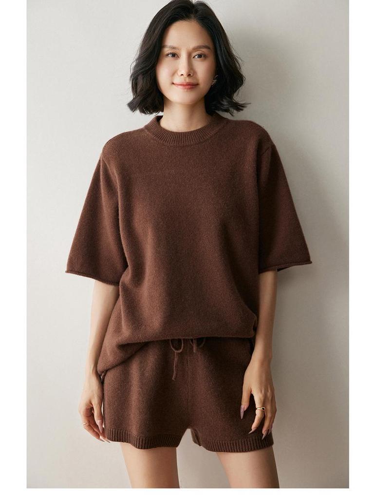 Кашемировый трикотажный женский свитер с круглым вырезом: Свободный крой для осени/зимы