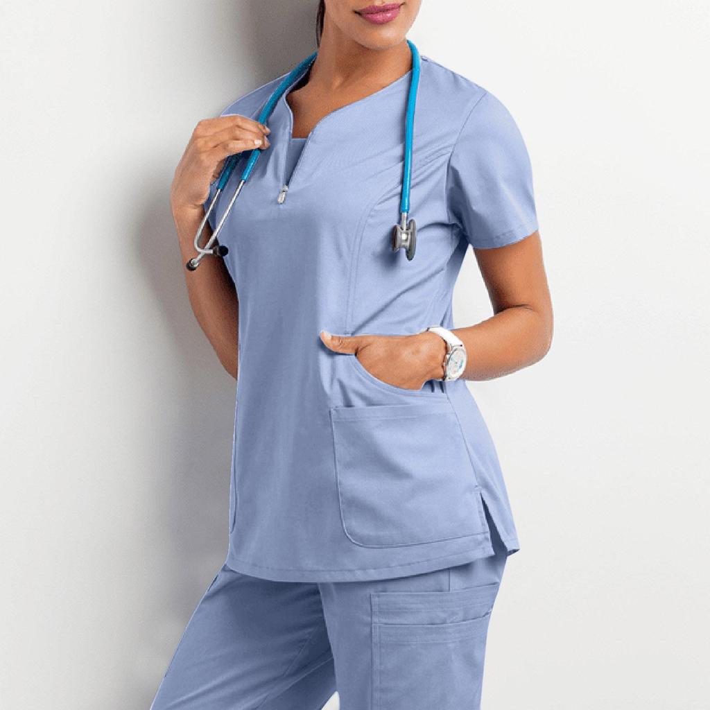 Women's Short Sleeve Scrub Top - Nurse/Surgeon Workwear T-Shirt Gown
