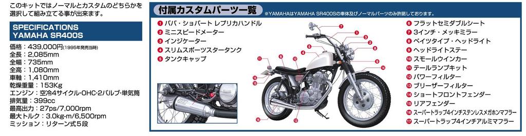 Aoshima Bunka Kyozaisha Bike Series Yamaha SR400S с кастомными деталями пластиковая модель 1/12 №38