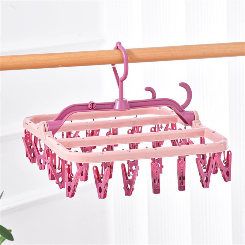 32 Clips Folding Clothes Dryer Hanger Windproof Socks Underwear Drying Rack Household Children Adults Storage Laundry Rack