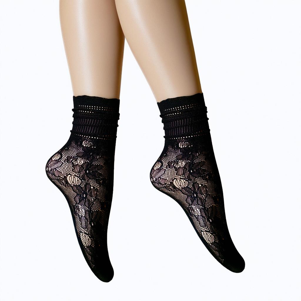 Летние кружевные носки-сетка до щиколотки Black Pearl - Дышащие, невидимые чулки больших размеров