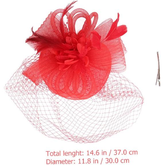Mesh Flower Fascinator Hat Headband with Clip for Women Wedding Tea Party Cocktail Headpiece Red Mesh Plume Floral Special Occasion Accessory