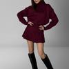 2024 European & American Autumn Solid Color Round Neck Loose Top & Versatile Short Skirt Set