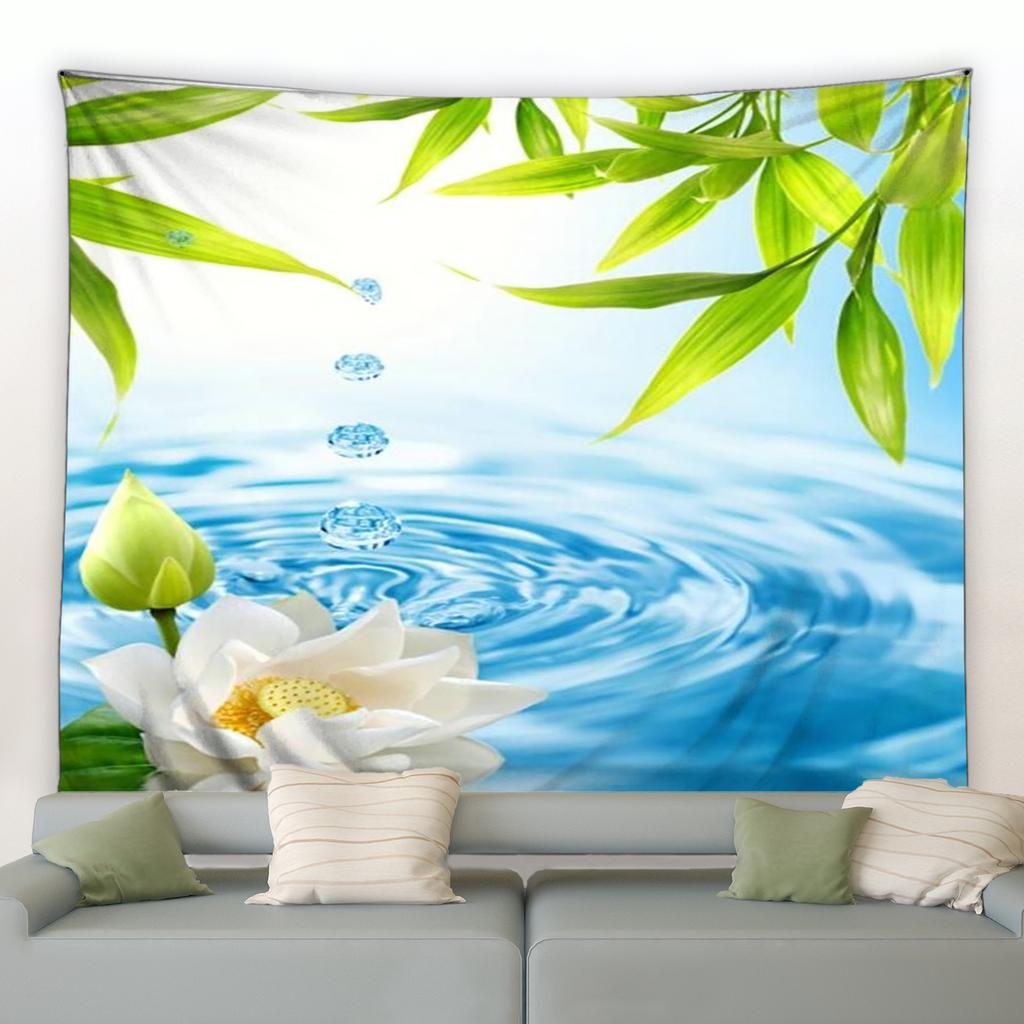 Натуральный цветок карп сад пейзаж настенный декор гостиная спальня спальня спальня гобелен лотос зеленый бамбук дзен