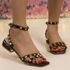 2024 новая женская обувь на низком каблуке 40 сандалии-гладиаторы на толстом каблуке для полных ног женская модная универсальная обувь сандалии с открытым носком и заклепками