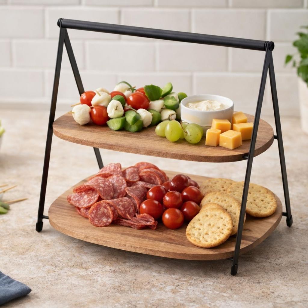 Two-Tier Acacia Wood Serving Platter