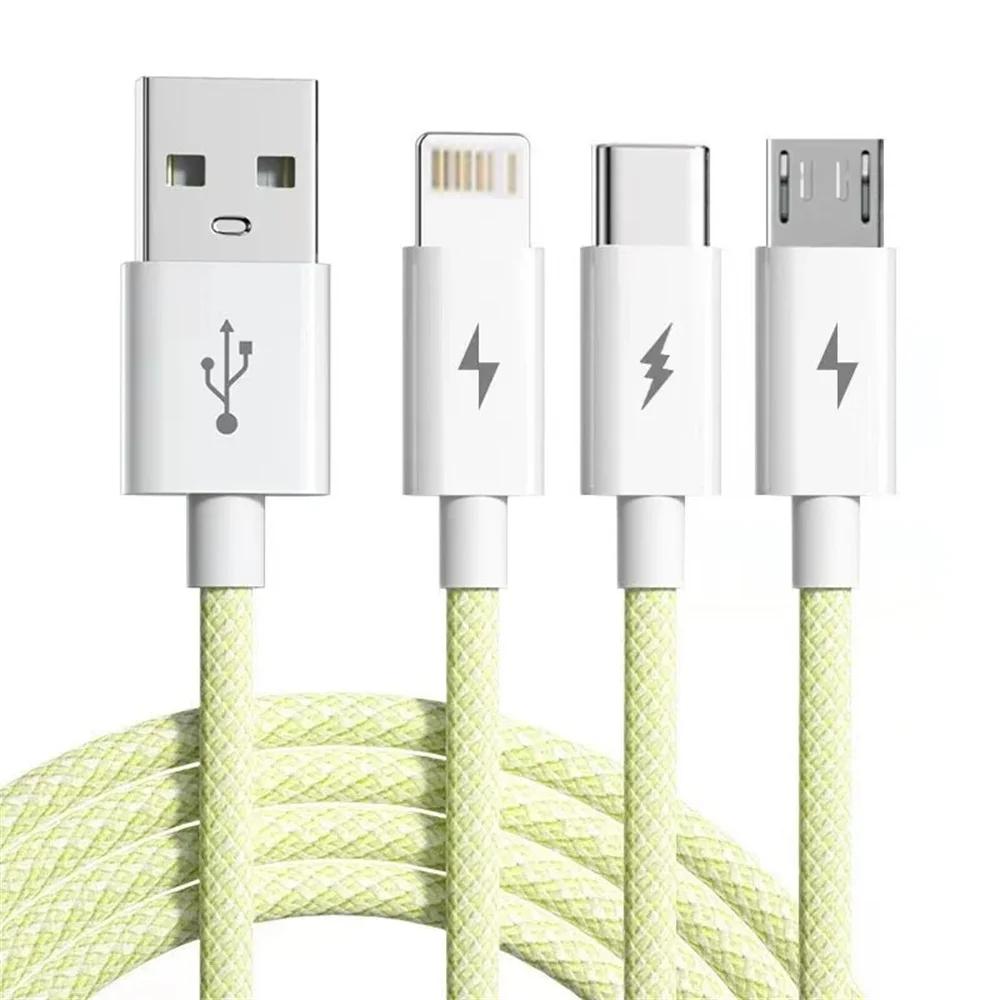 Universal 3-in-1 USB C Charging Cable for iPhone Samsung Android 6A Fast Charge Type-C Micro USB 1.2M Nylon Quick Charger Cord