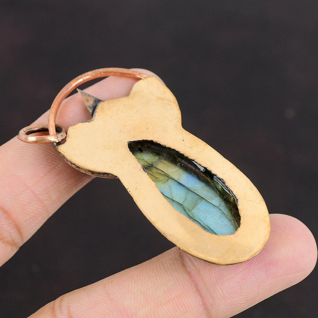 Лабрадоритовый кулон Медный кулон Подвеска из драгоценного камня Медные украшения ручной работы Совершенно новый кулон Ювелирные изделия для подарков Женский кулон Уникальные ювелирные изделия