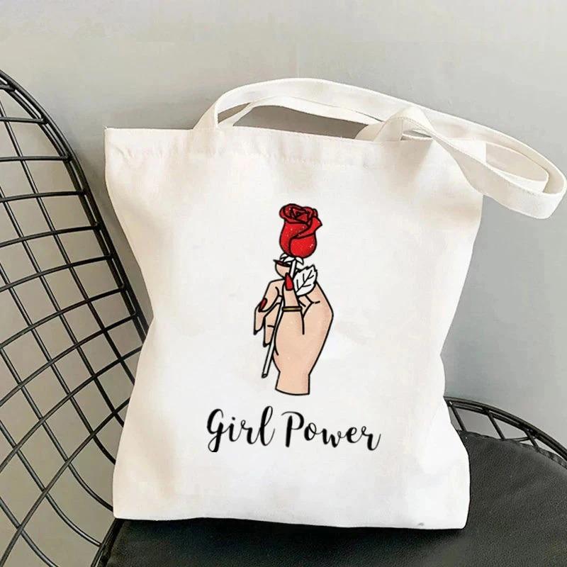 Сумка-тоут Girl Power Print, уличная модная эстетическая сумка через плечо, эко-сумки для путешествий, повседневные сумки для покупок