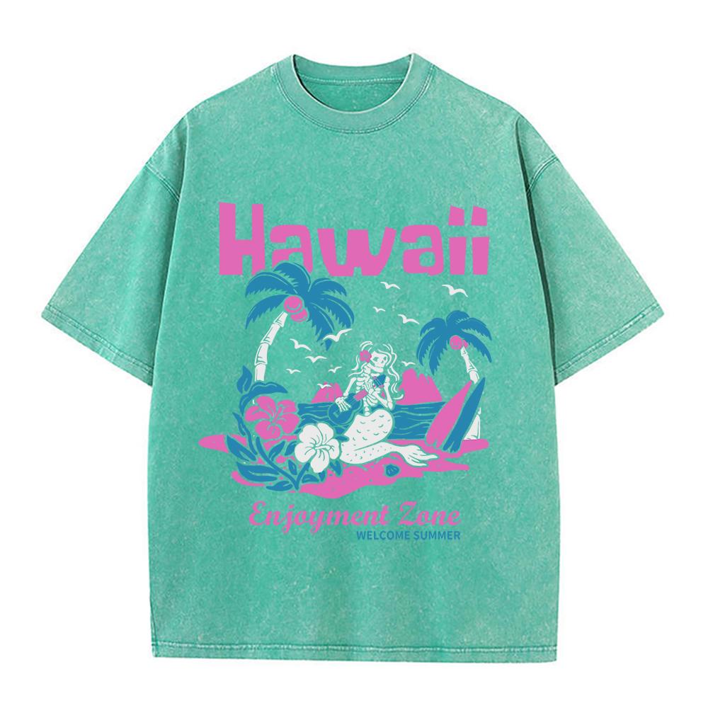 Hawaii Enjoyment Zone Welcome Summer Washed Retro Snow Tshirt Men Fashion Oversize T Shirt Cotton Clothes Free Casual T Shirts