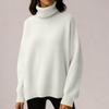 Women's Solid Color High Neck Pullover, Solid Color Loose Knit Sweater